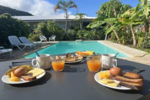 Das Frühstück in der Pension De La Plage, Tahiti, Französisch Polynesien