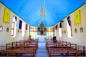 Kirche auf Fakarava, Motu Aito Paradise, Fkarava, Franzoesisch Polynesien