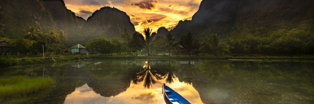 morning scenery at rammang rammang, Maros, a village that surrounding beautiful karst hill